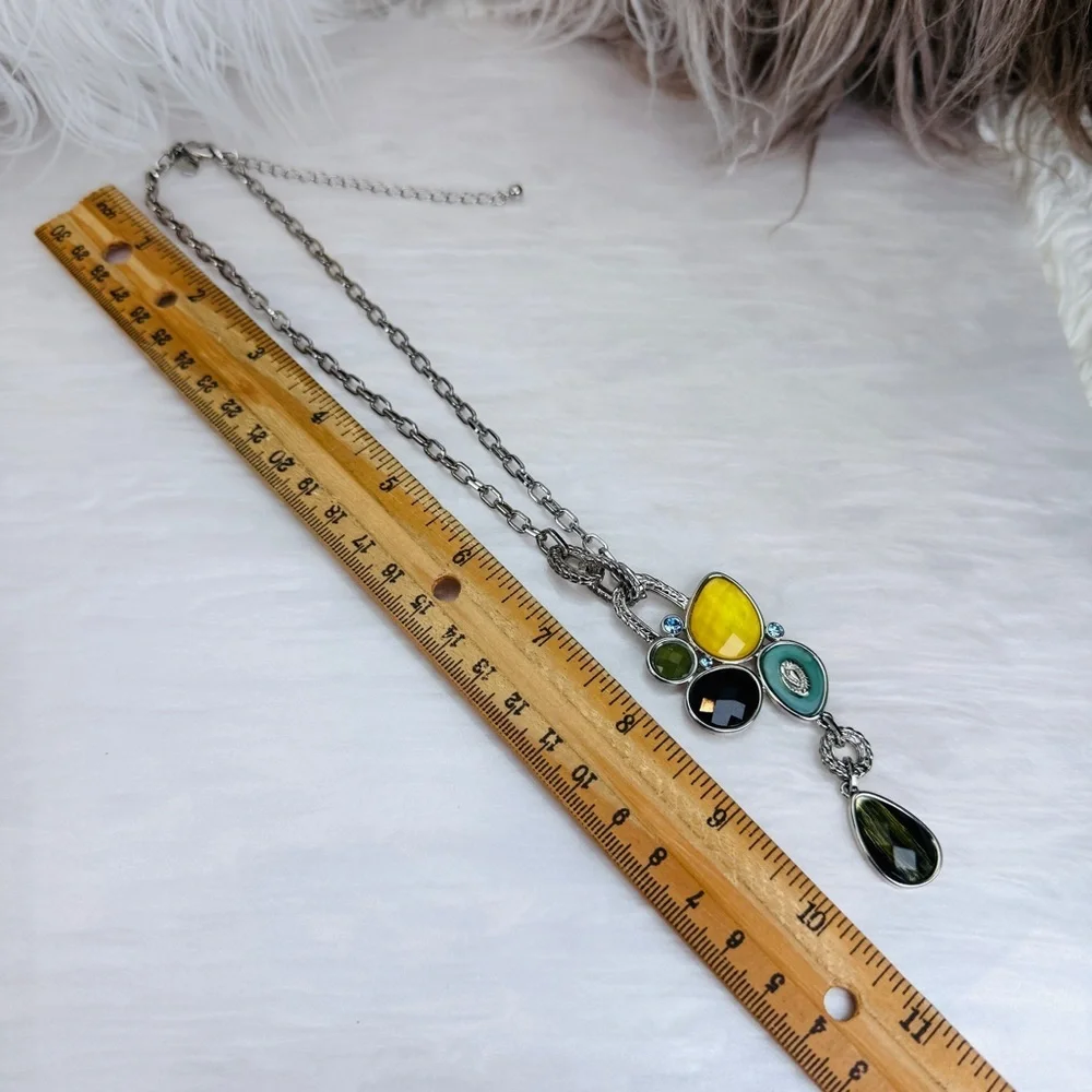Elegant Silvertone Multi-Color Pendant Necklace